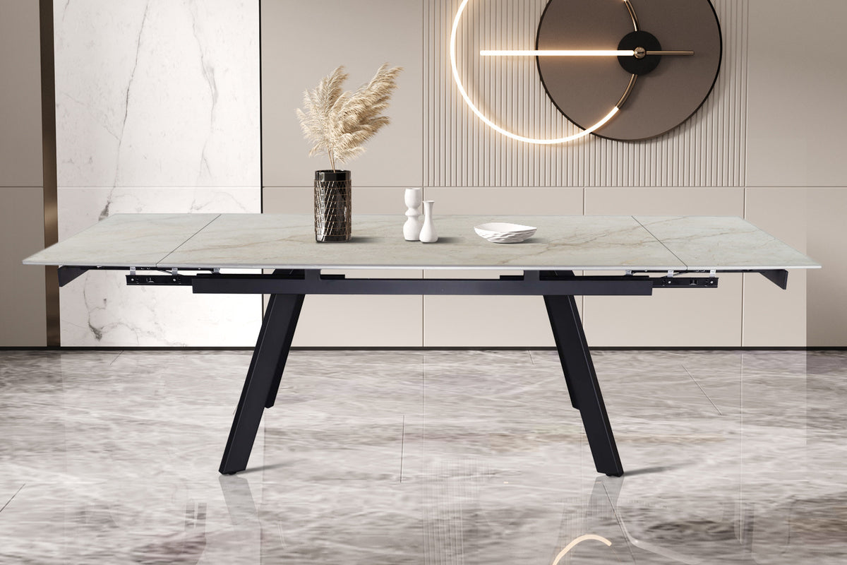 Uitschuifbare tafel Hera 160-240 cm Rechthoekig Glanzend Beige – breedte 160-240 cm, diepte 90 cm en hoogte 76 cm – aanzicht 3