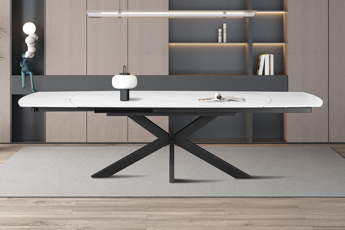NEW - Uitschuifbare tafel 'Ares' 160-240 cm Deens Ovaal Steen Wit - afbeelding 2