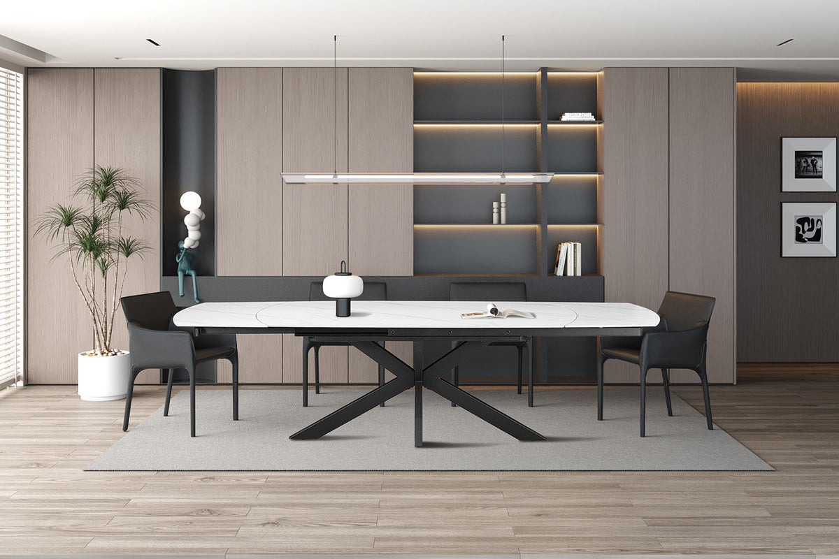 Uitschuifbare tafel Ares 160-240 cm Deens Ovaal Steen Wit – breedte 160-240 cm, diepte 90 cm en hoogte 77-74.5 cm – aanzicht 3