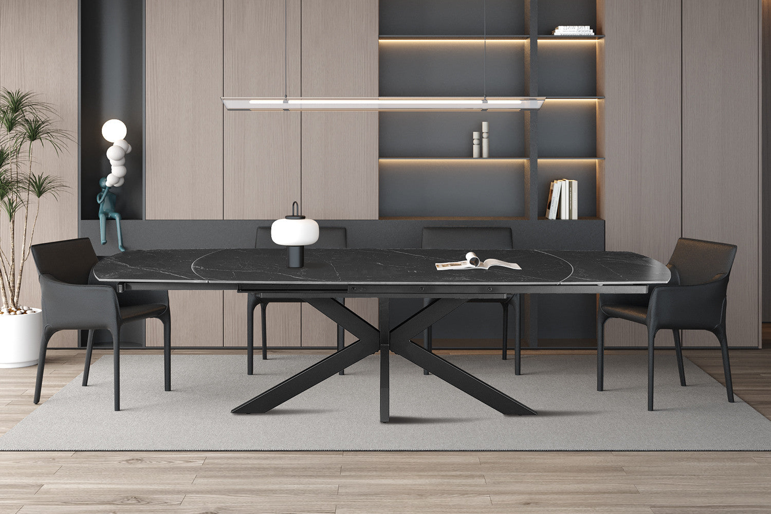 NEW - Uitschuifbare tafel 'Ares' 160-240 cm Deens Ovaal Steen Zwart - afbeelding 2