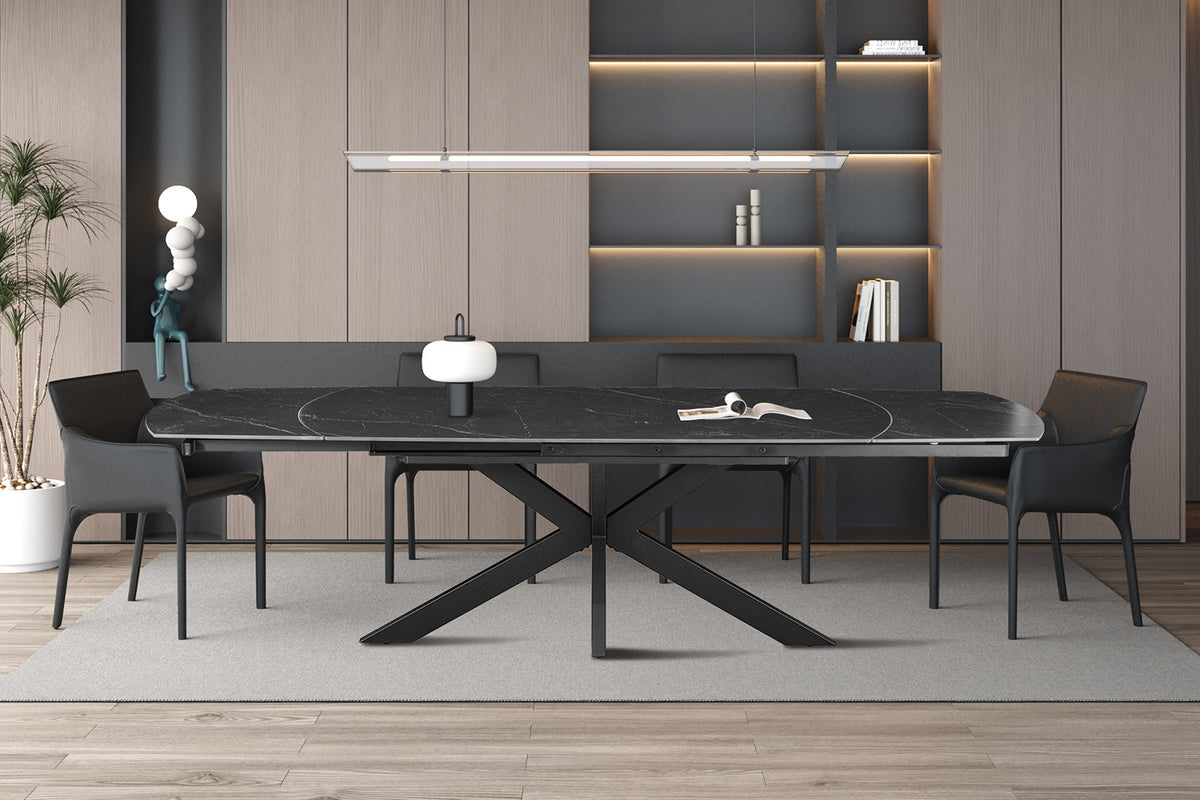 Uitschuifbare tafel Ares 160-240 cm Deens Ovaal Steen Zwart – breedte 160-240 cm, diepte 90 cm en hoogte 77-74.5 cm – aanzicht 2