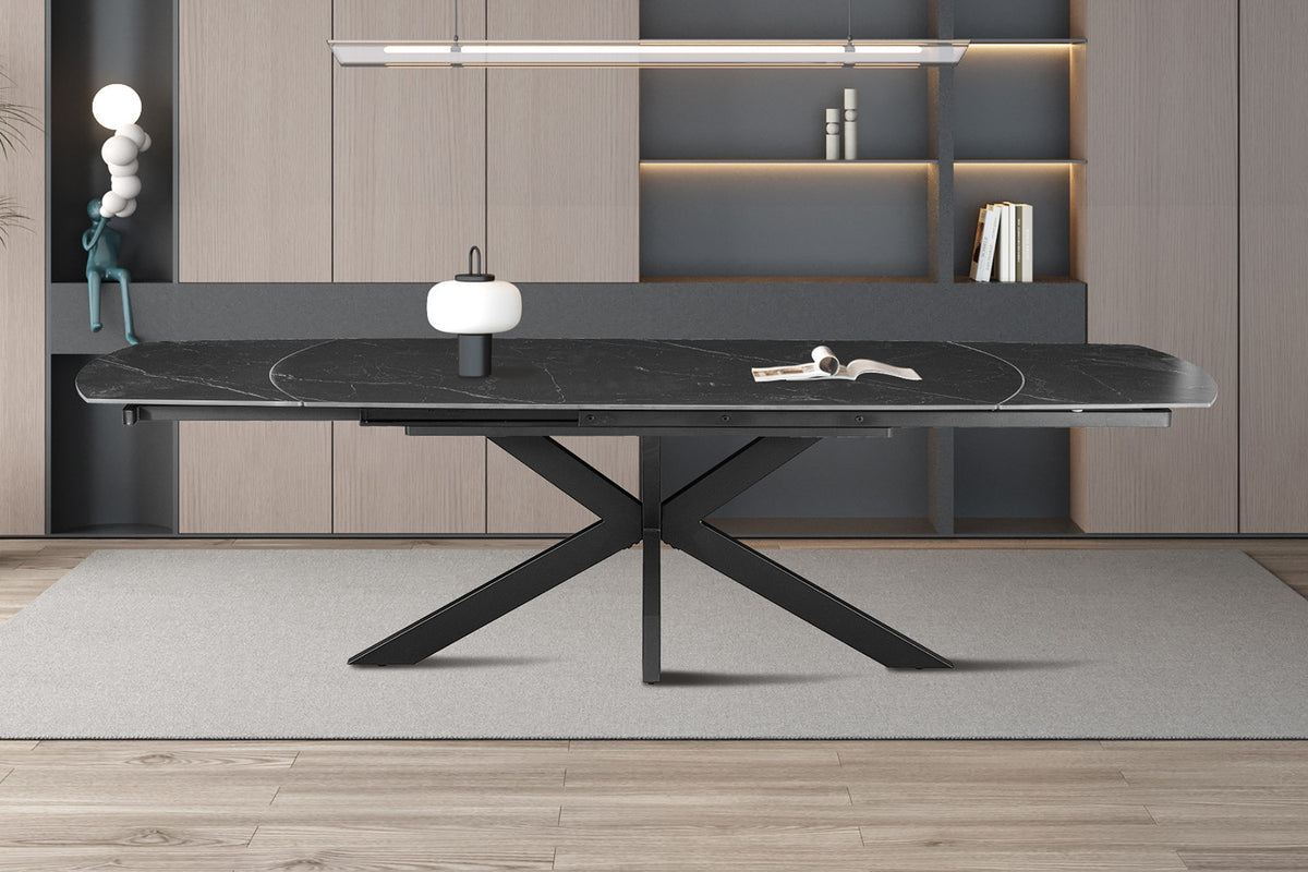Uitschuifbare tafel Ares 160-240 cm Deens Ovaal Steen Zwart – breedte 160-240 cm, diepte 90 cm en hoogte 77-74.5 cm – aanzicht 3