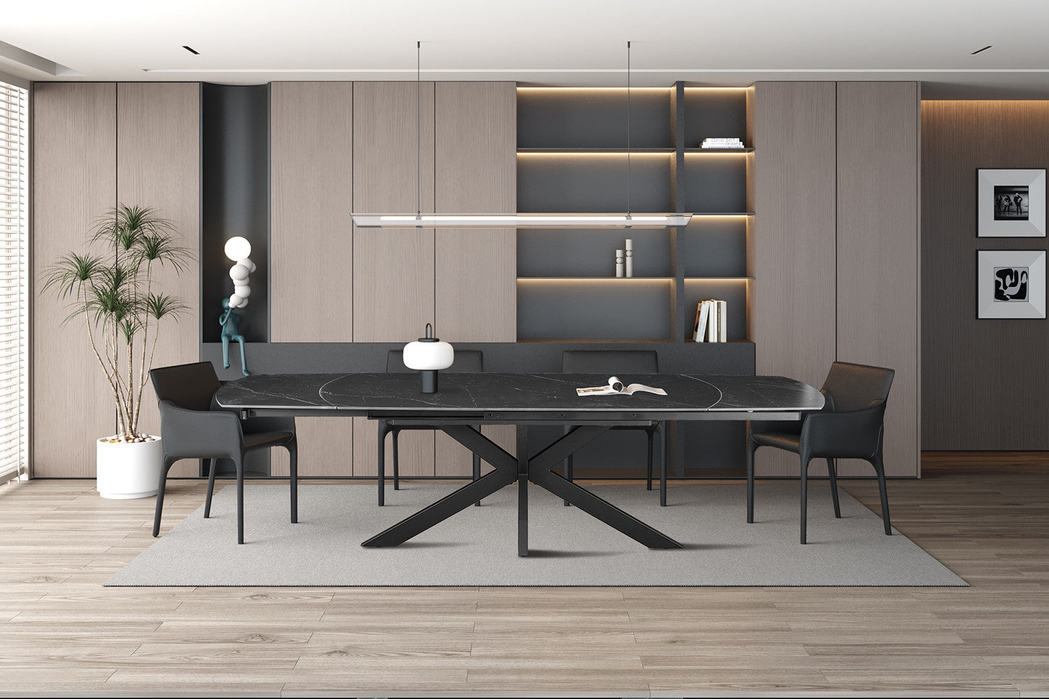 NEW - Uitschuifbare tafel 'Ares' 160-240 cm Deens Ovaal Steen Zwart – Rousseau 51940-2