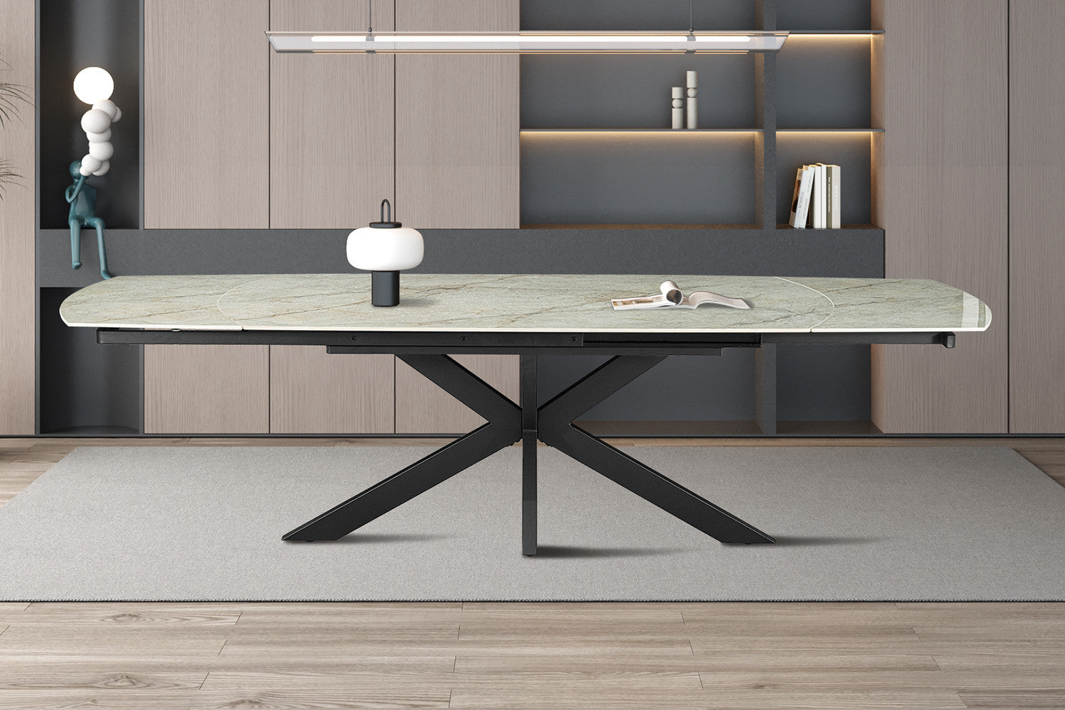 NEW -Uitschuifbare tafel 'Ares' 160-240 cm Deens Ovaal Glanzend Steen Beige - afbeelding 2