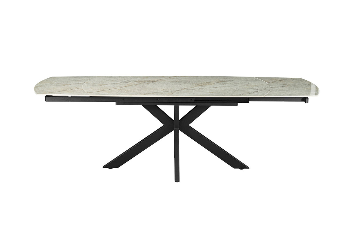 Uitschuifbare tafel Ares 160-240 cm Deens Ovaal Glanzend Steen Beige – breedte 160-240 cm, diepte 90 cm en hoogte 77-74.5 cm – aanzicht 4