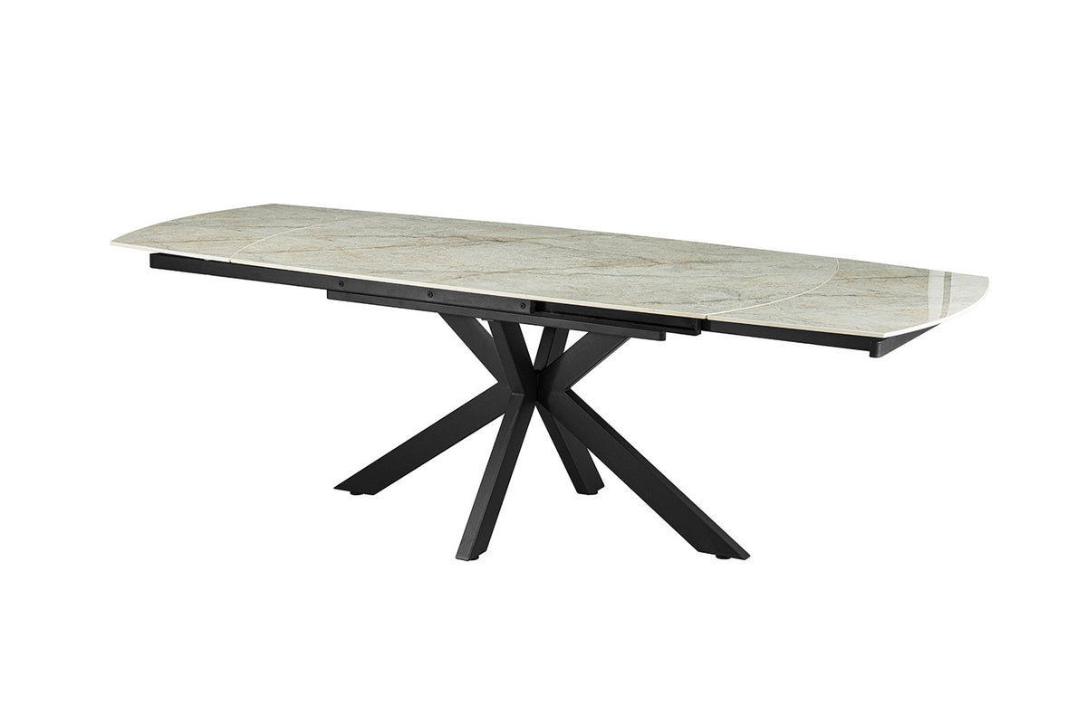 Uitschuifbare tafel Ares 160-240 cm Deens Ovaal Glanzend Steen Beige – breedte 160-240 cm, diepte 90 cm en hoogte 77-74.5 cm – aanzicht 5