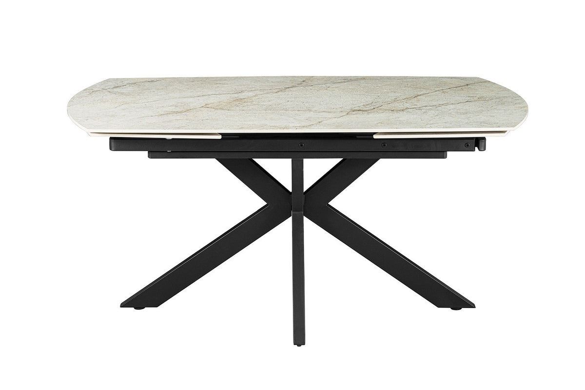 Uitschuifbare tafel Ares 160-240 cm Deens Ovaal Glanzend Steen Beige – breedte 160-240 cm, diepte 90 cm en hoogte 77-74.5 cm – aanzicht 6