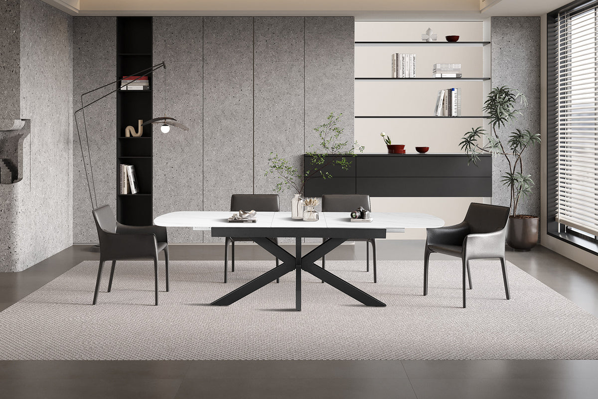 Uitschuifbare tafel Hestia 180-220 cm Deens Ovaal Steen Wit – breedte 180-220 cm, diepte 90 cm en hoogte 76 cm – aanzicht 2