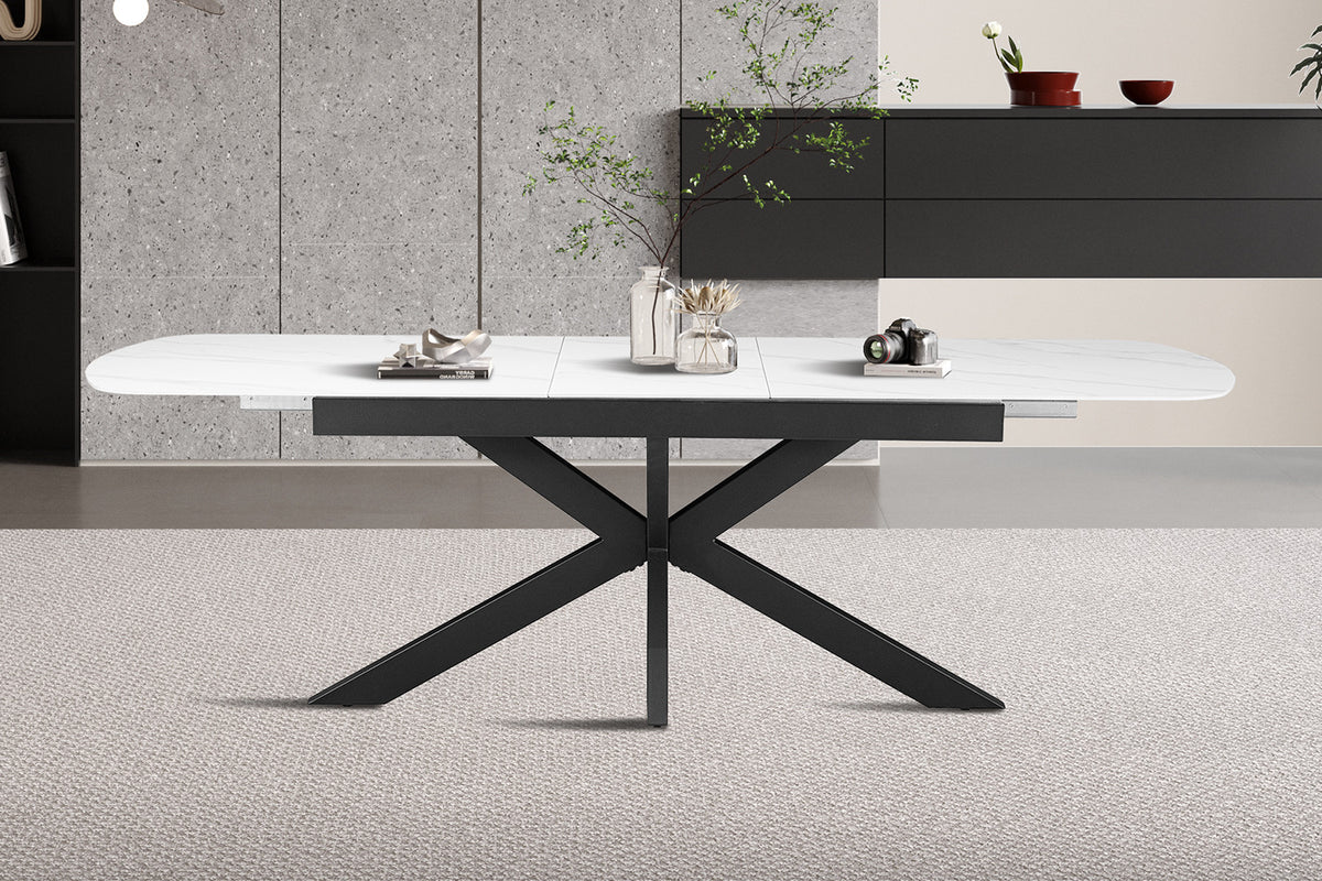 Uitschuifbare tafel Hestia 180-220 cm Deens Ovaal Steen Wit – breedte 180-220 cm, diepte 90 cm en hoogte 76 cm – aanzicht 3