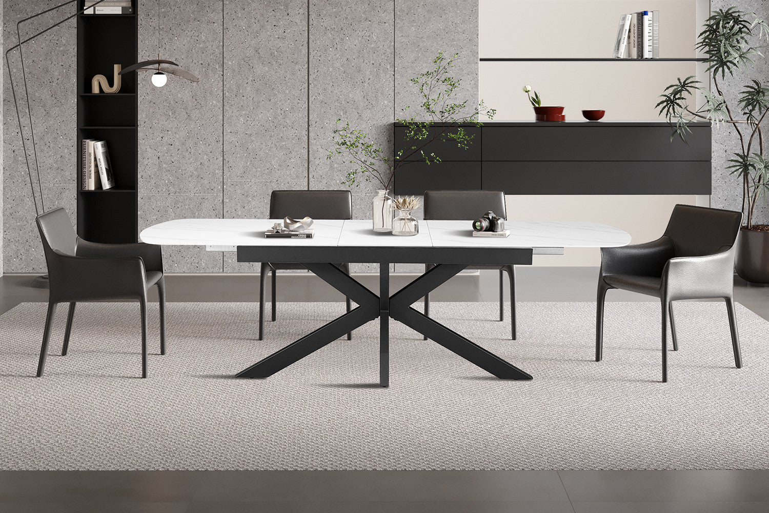 NEW - Uitschuifbare tafel 'Hestia' 180-220 cm Deens Ovaal Steen Wit – Rousseau 51945-1