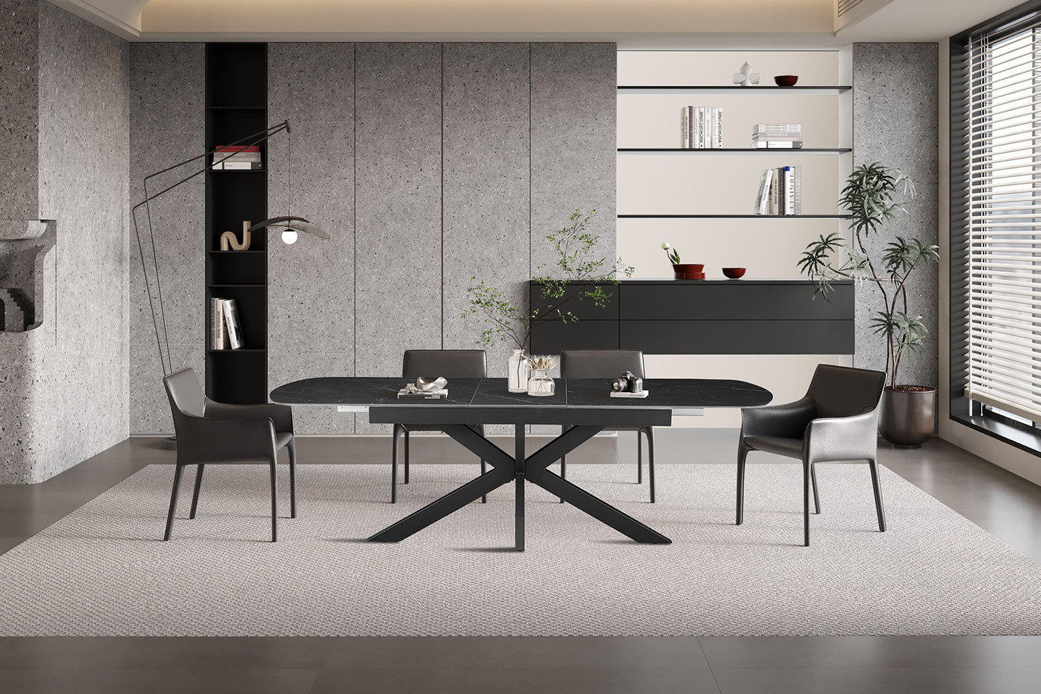 NEW - Uitschuifbare tafel 'Hestia' 180-220 cm Deens Ovaal Steen Zwart - afbeelding 2