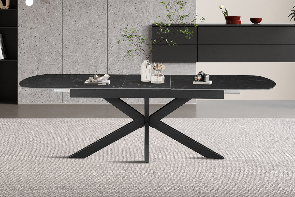 Uitschuifbare tafel Hestia 180-220 cm Deens Ovaal Steen Zwart – breedte 180-220 cm, diepte 90 cm en hoogte 76 cm – aanzicht 3