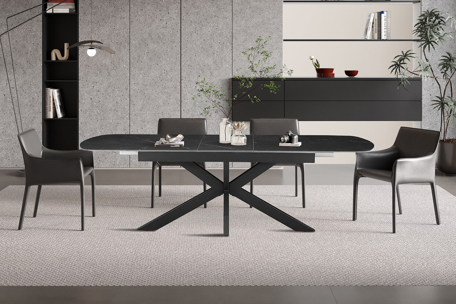 NEW - Uitschuifbare tafel 'Hestia' 180-220 cm Deens Ovaal Steen Zwart – Rousseau 51945-2