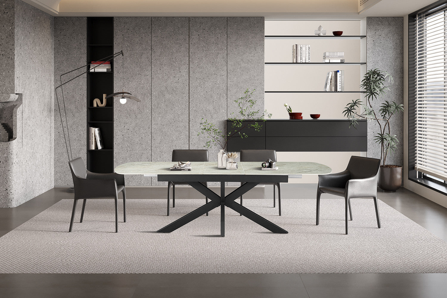 NEW -Uitschuifbare tafel 'Hestia' 180-220 cm Deens Ovaal Glanz. Steen Beige - afbeelding 2