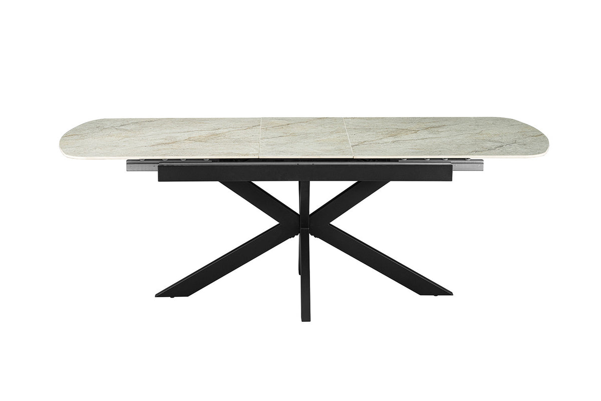 Uitschuifbare tafel Hestia 180-220 cm Deens Ovaal Glanz. Steen Beige – breedte 180-220 cm, diepte 90 cm en hoogte 76 cm – aanzicht 4