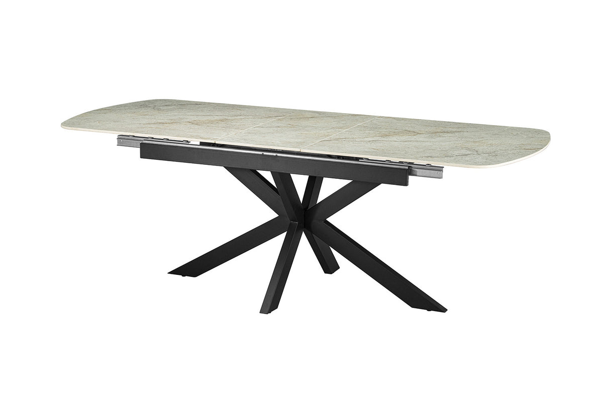 Uitschuifbare tafel Hestia 180-220 cm Deens Ovaal Glanz. Steen Beige – breedte 180-220 cm, diepte 90 cm en hoogte 76 cm – aanzicht 5