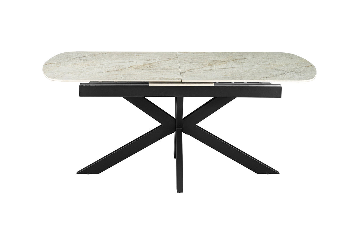 Uitschuifbare tafel Hestia 180-220 cm Deens Ovaal Glanz. Steen Beige – breedte 180-220 cm, diepte 90 cm en hoogte 76 cm – aanzicht 6