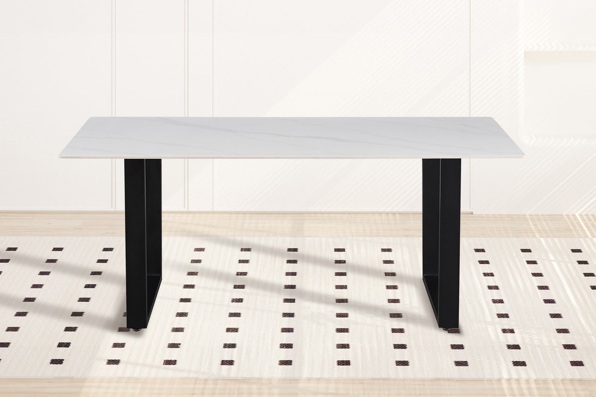 Tafel Poseidon 180 cm Rechthoekig Glanzend Steen Wit – breedte 180 cm, diepte 90 cm en hoogte 75 cm – aanzicht 2