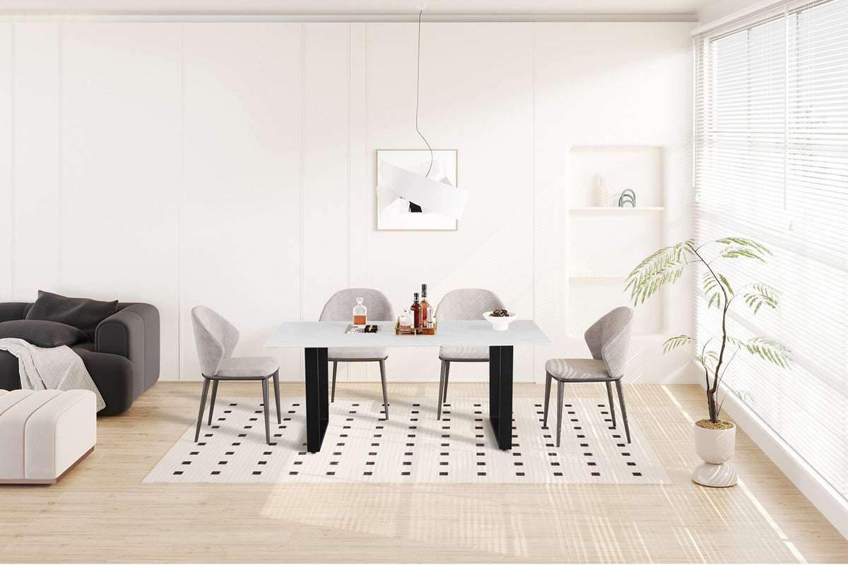 Tafel Poseidon 180 cm Rechthoekig Glanzend Steen Wit – breedte 180 cm, diepte 90 cm en hoogte 75 cm – aanzicht 3