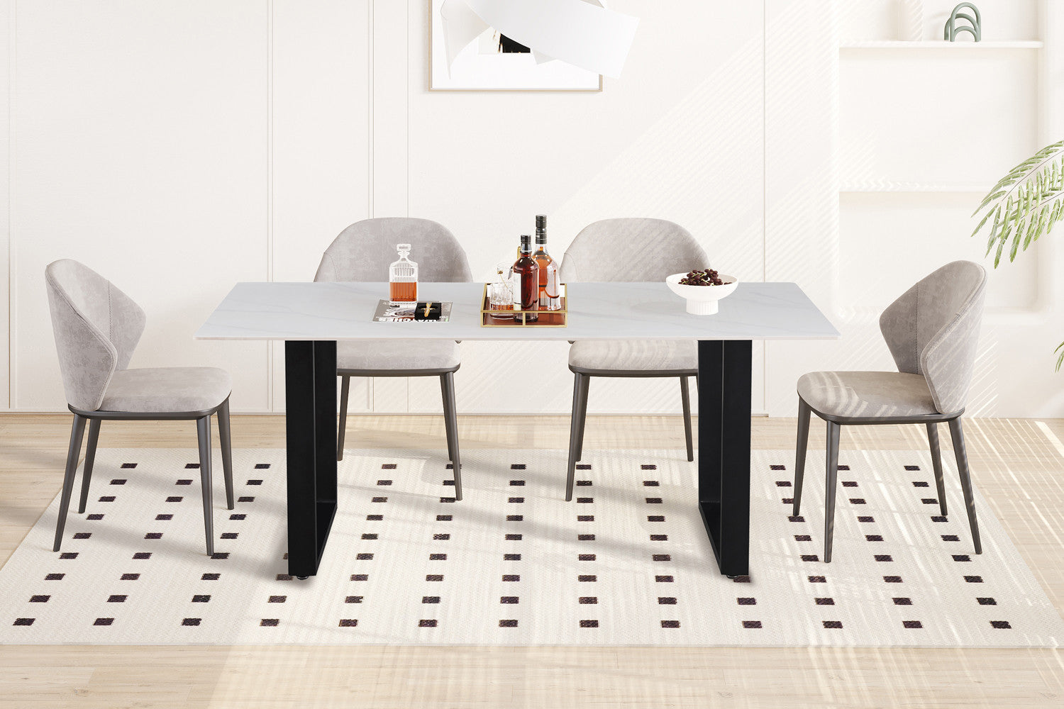 NEW - Tafel 'Poseidon' 180 cm Rechthoekig Glanzend Steen Wit – Rousseau 51948-1