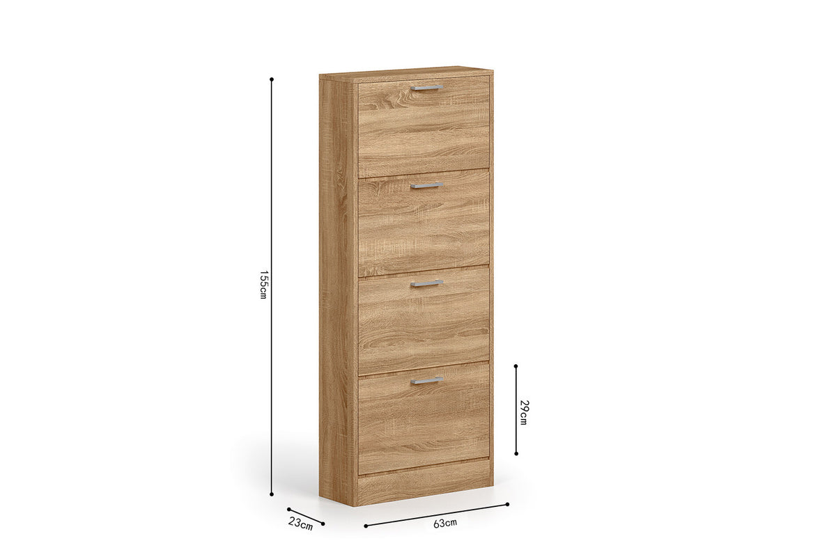 Schoenenkast Carini 4 laden Sonoma – breedte 63 cm, diepte 23 cm en hoogte 155 cm – aanzicht 6