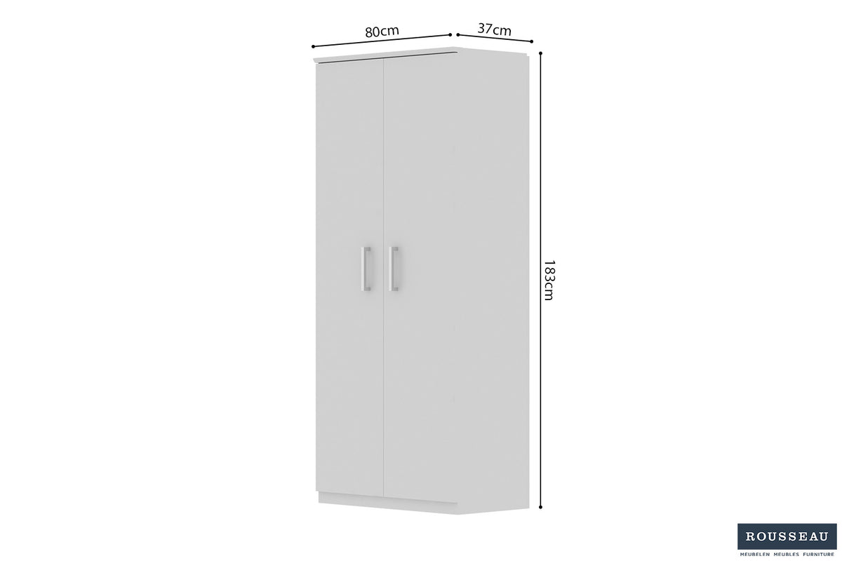 Schoenenkast Mike 2 deuren Wit – breedte 80 cm, diepte 37 cm en hoogte 183 cm – aanzicht 6