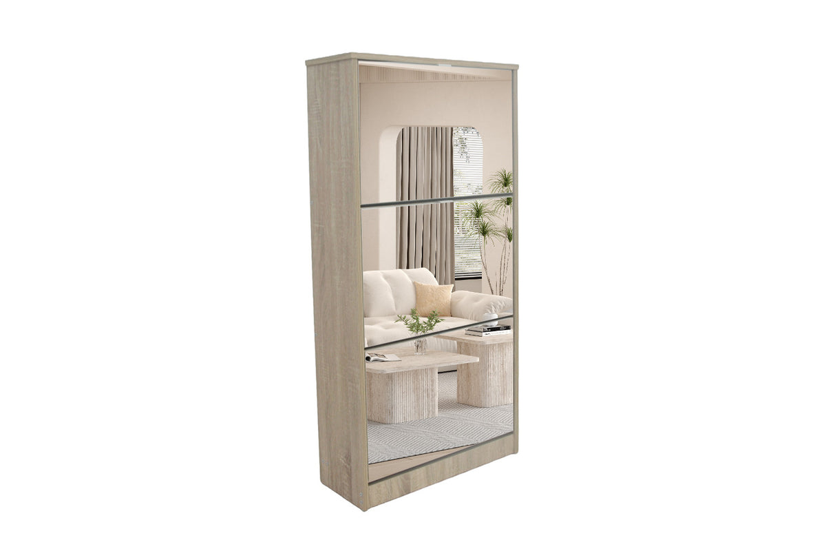 Schoenenkast Mex Spiegel 3 laden Decor Sonoma – breedte 60.5 cm, diepte 23.5 cm en hoogte 123 cm – aanzicht 4