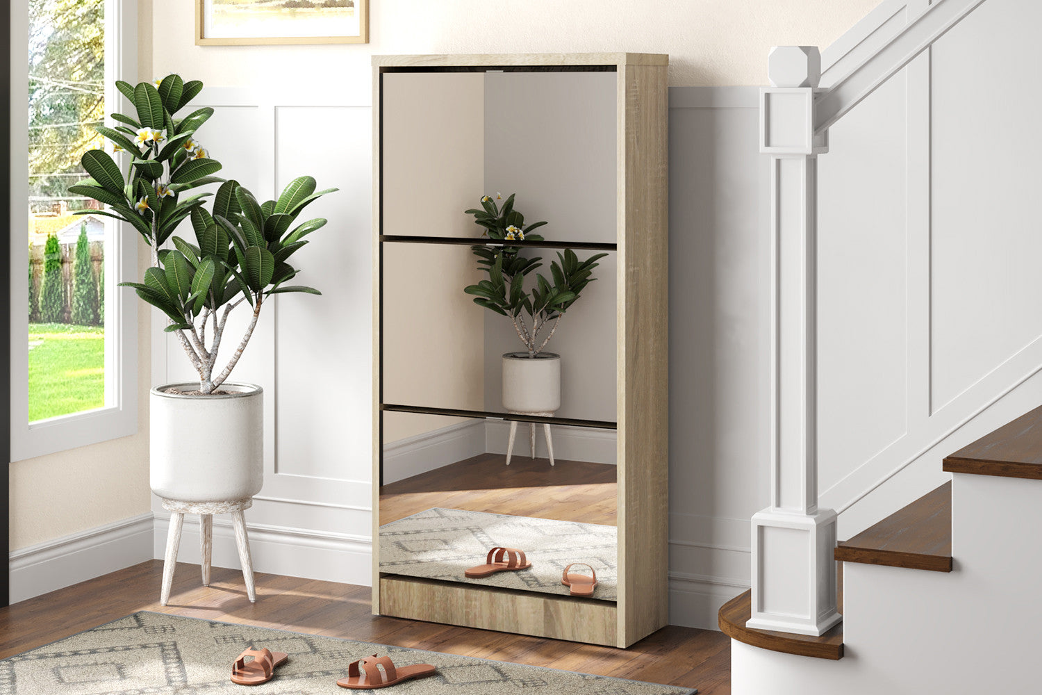 Schoenenkast 'Mex' Spiegel 3 laden Decor Sonoma – Rousseau 5230-2