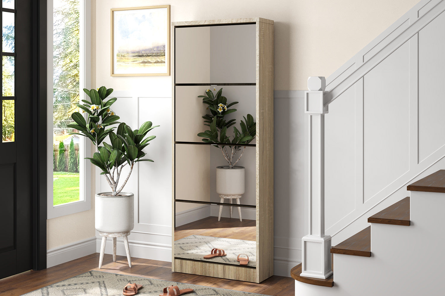 Schoenenkast 'Mex' Spiegel 4 laden Decor Sonoma – Rousseau 5231-2