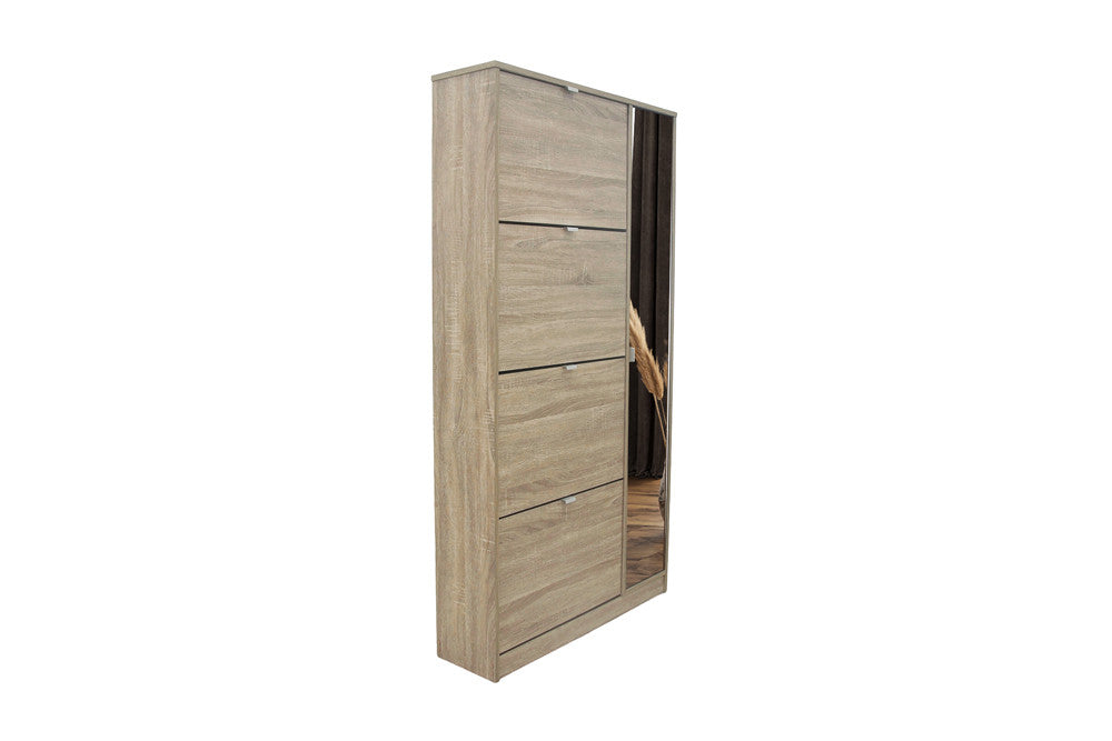 Schoenenkast Marcel 4 laden en 1 spiegeldeur Decor Sonoma – breedte 85 cm, diepte 24 cm en hoogte 159 cm – aanzicht 4