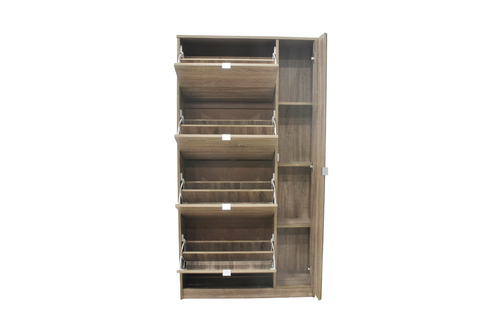 Schoenenkast Marcel 4 laden en 1 spiegeldeur Decor Sonoma – breedte 85 cm, diepte 24 cm en hoogte 159 cm – aanzicht 5