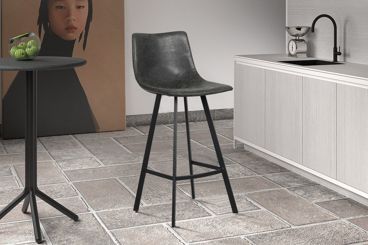 Barstoel Ozan PU Zwart – breedte 49 cm, diepte 47 cm en hoogte 108 cm – aanzicht 2