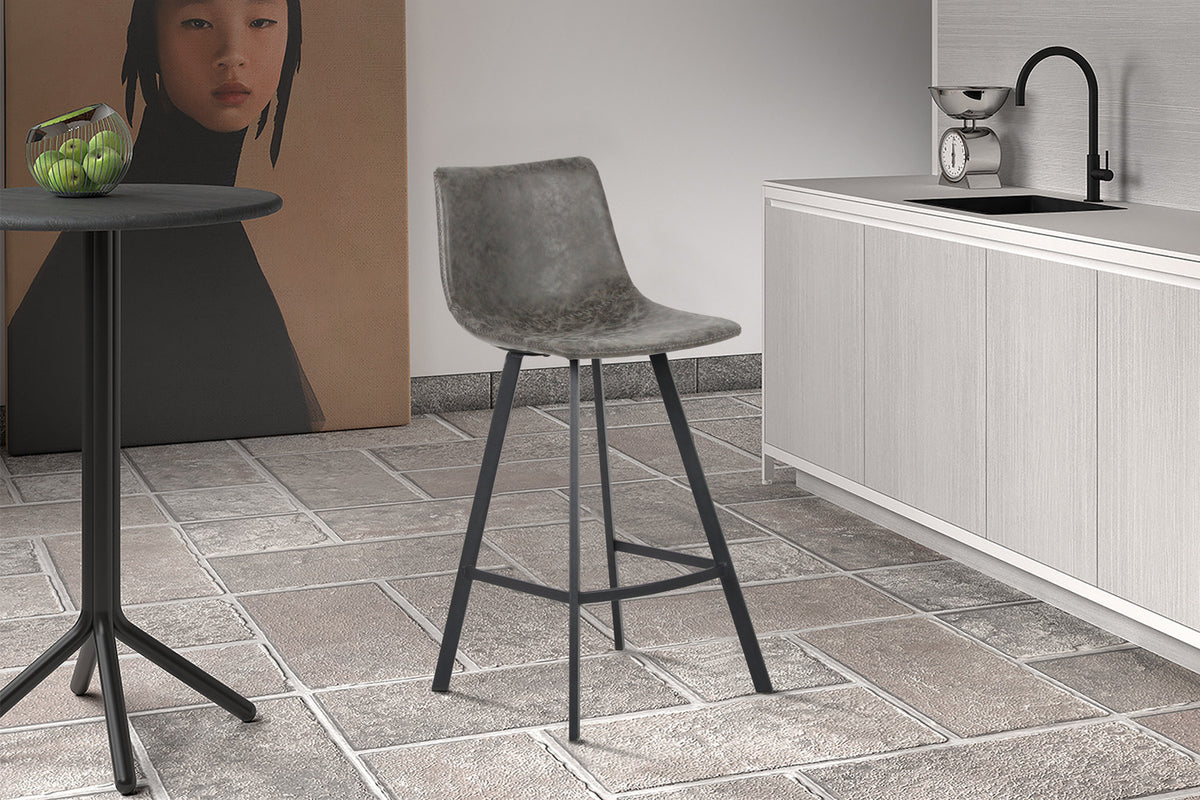 Counterstoel Ozan PU Grijs – breedte 45 cm, diepte 49 cm en hoogte 98 cm – aanzicht 2