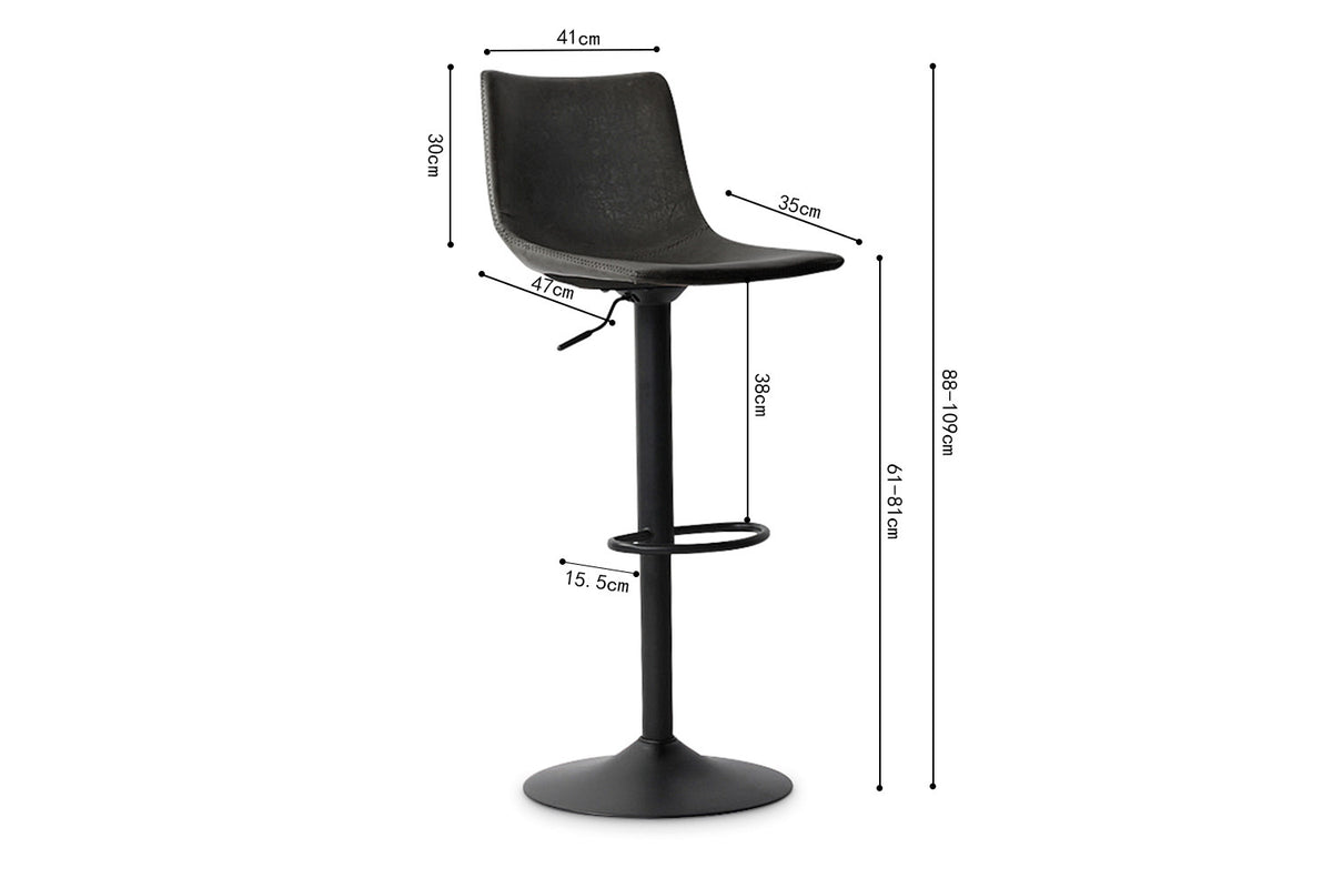 Barstoel Trevi PU Zwart – breedte 41 cm, diepte 47 cm en hoogte 88-109 cm – aanzicht 6
