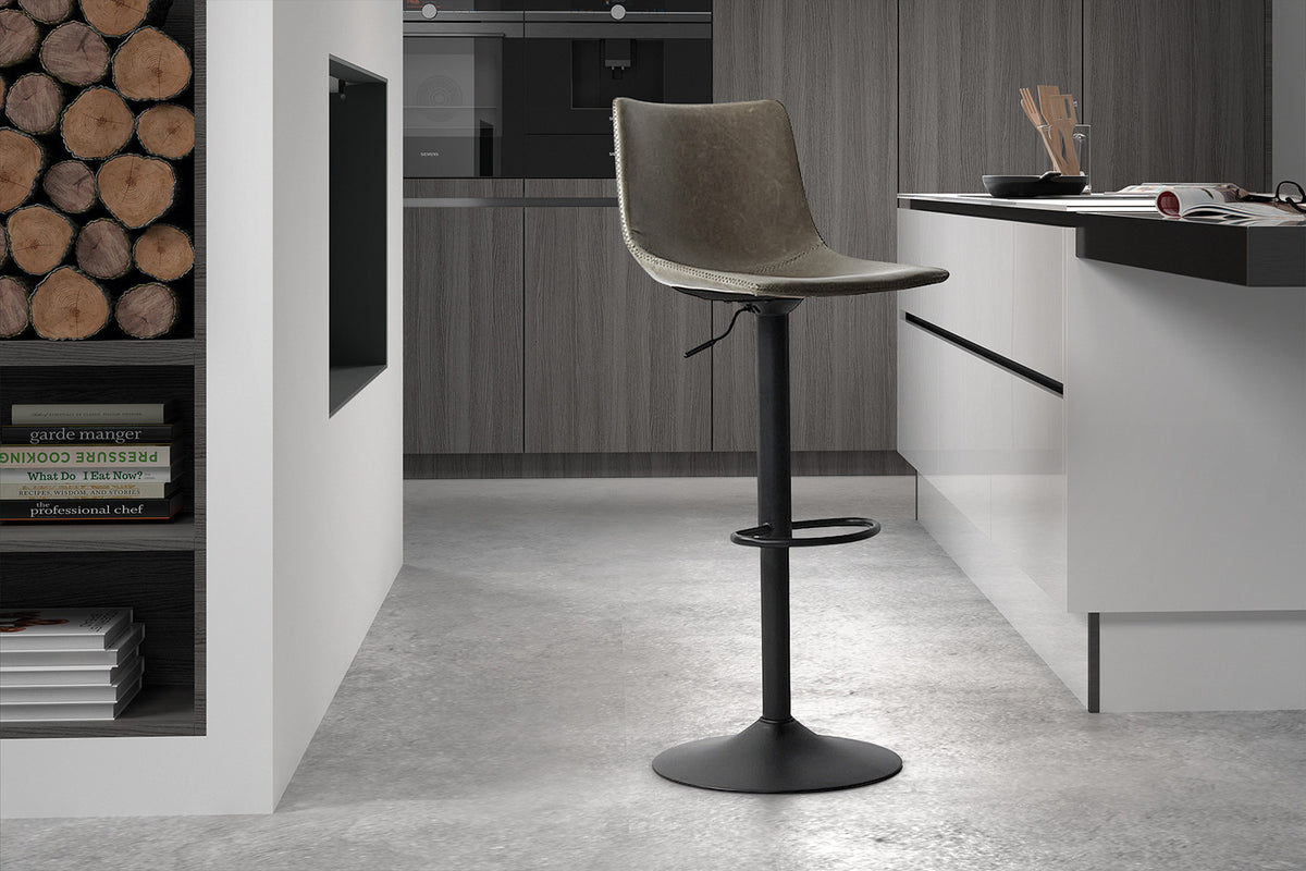 Barstoel Trevi PU Grijs – breedte 41 cm, diepte 47 cm en hoogte 88-109 cm – aanzicht 2