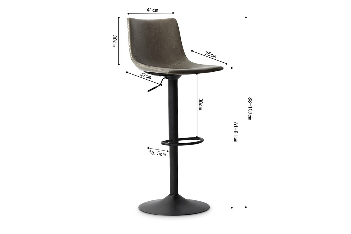 Barstoel Trevi PU Grijs – breedte 41 cm, diepte 47 cm en hoogte 88-109 cm – aanzicht 6