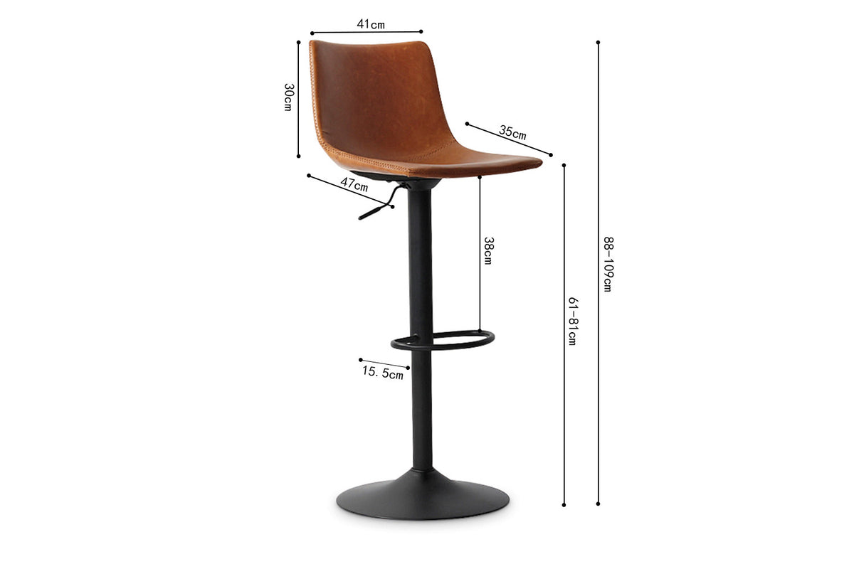 Barstoel Trevi PU Cognac – breedte 41 cm, diepte 47 cm en hoogte 88-109 cm – aanzicht 6