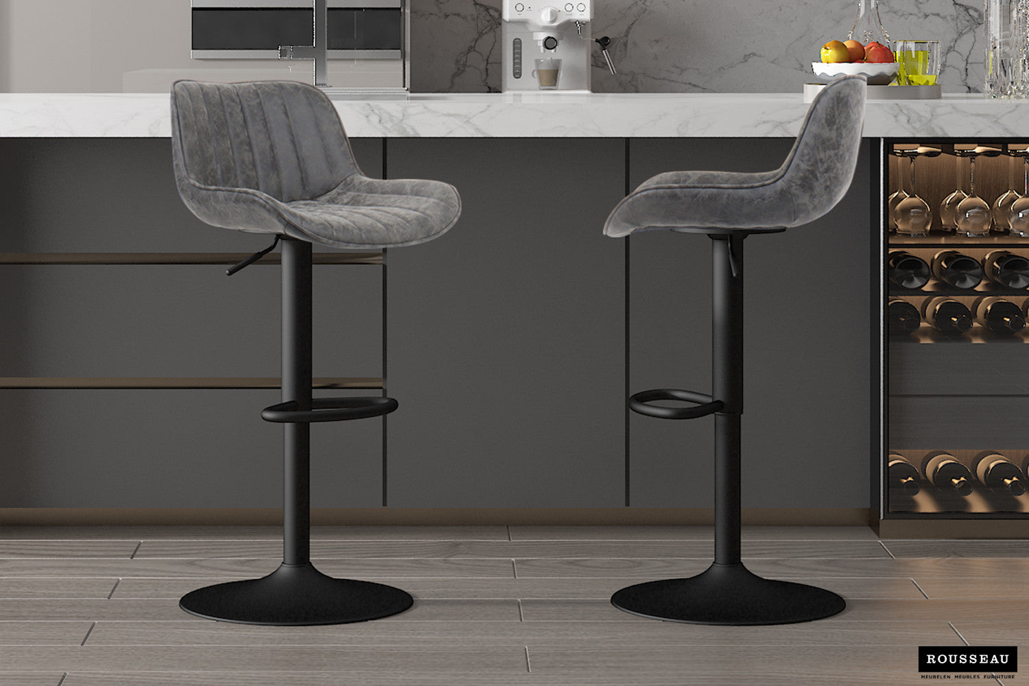 SALE - Barstoel 'Fenna' PU Grijs – Rousseau 5525-4