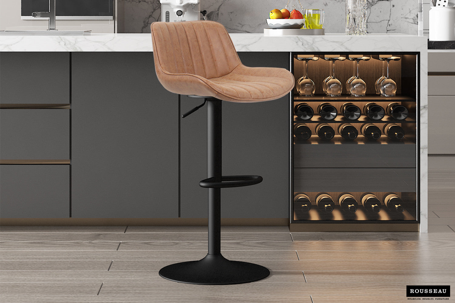 SALE - Barstoel 'Fenna' PU Cognac - afbeelding 2