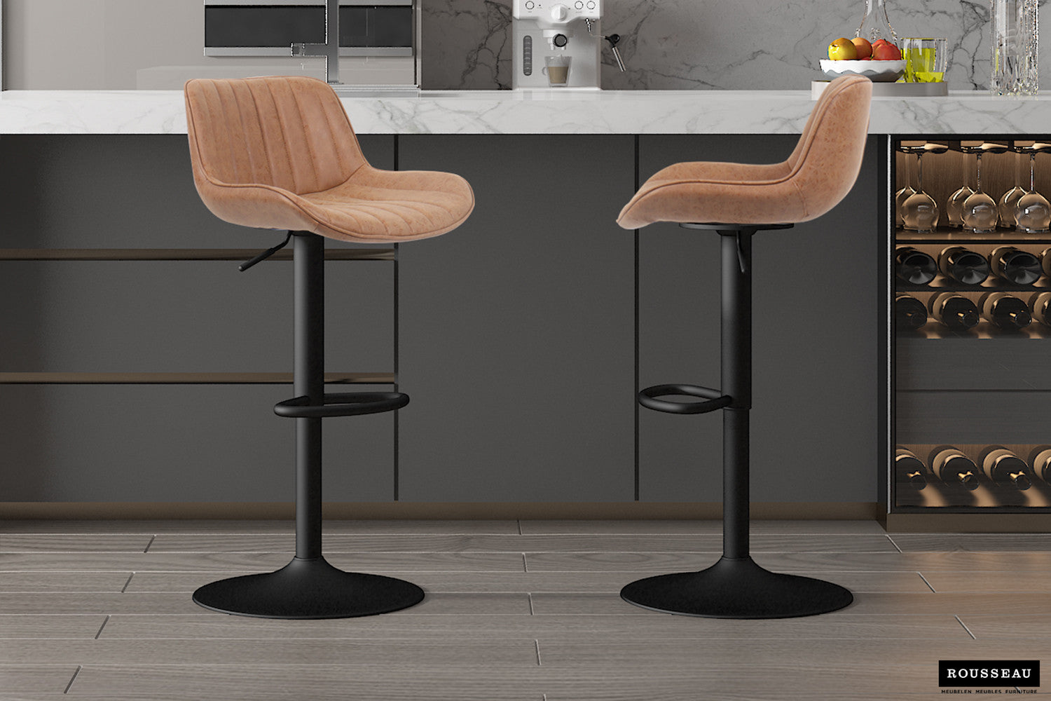 SALE - Barstoel 'Fenna' PU Cognac – Rousseau 5525-5