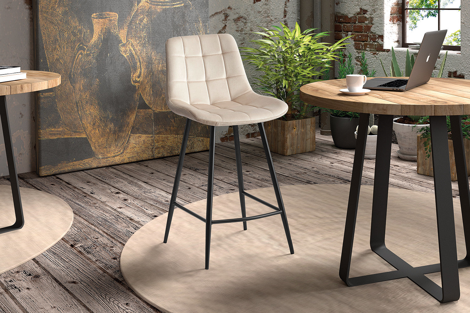 Counterstoel 'Juta' Fluweel Beige - afbeelding 2