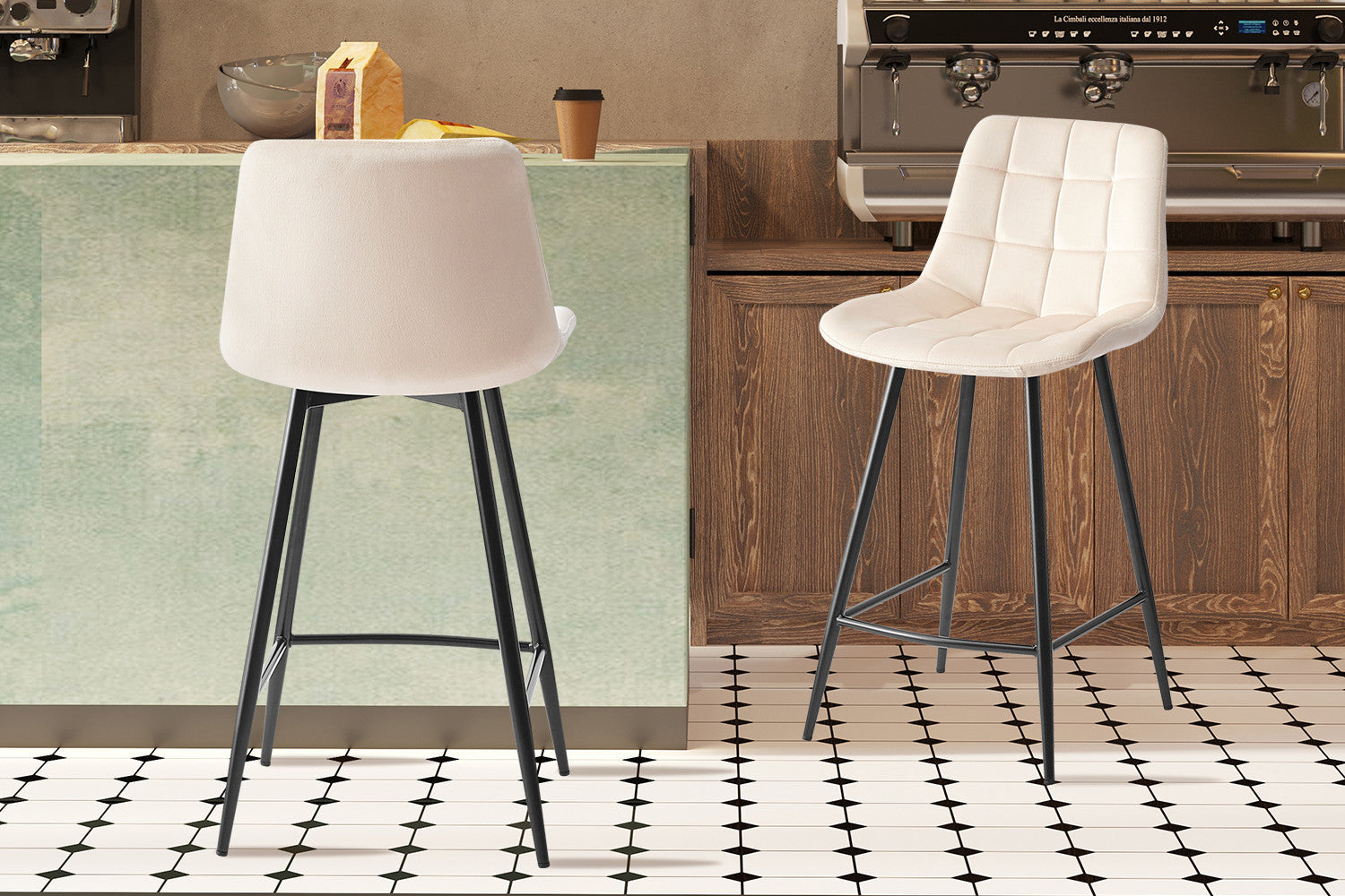 Counterstoel 'Juta' Fluweel Beige – Rousseau 5540-1