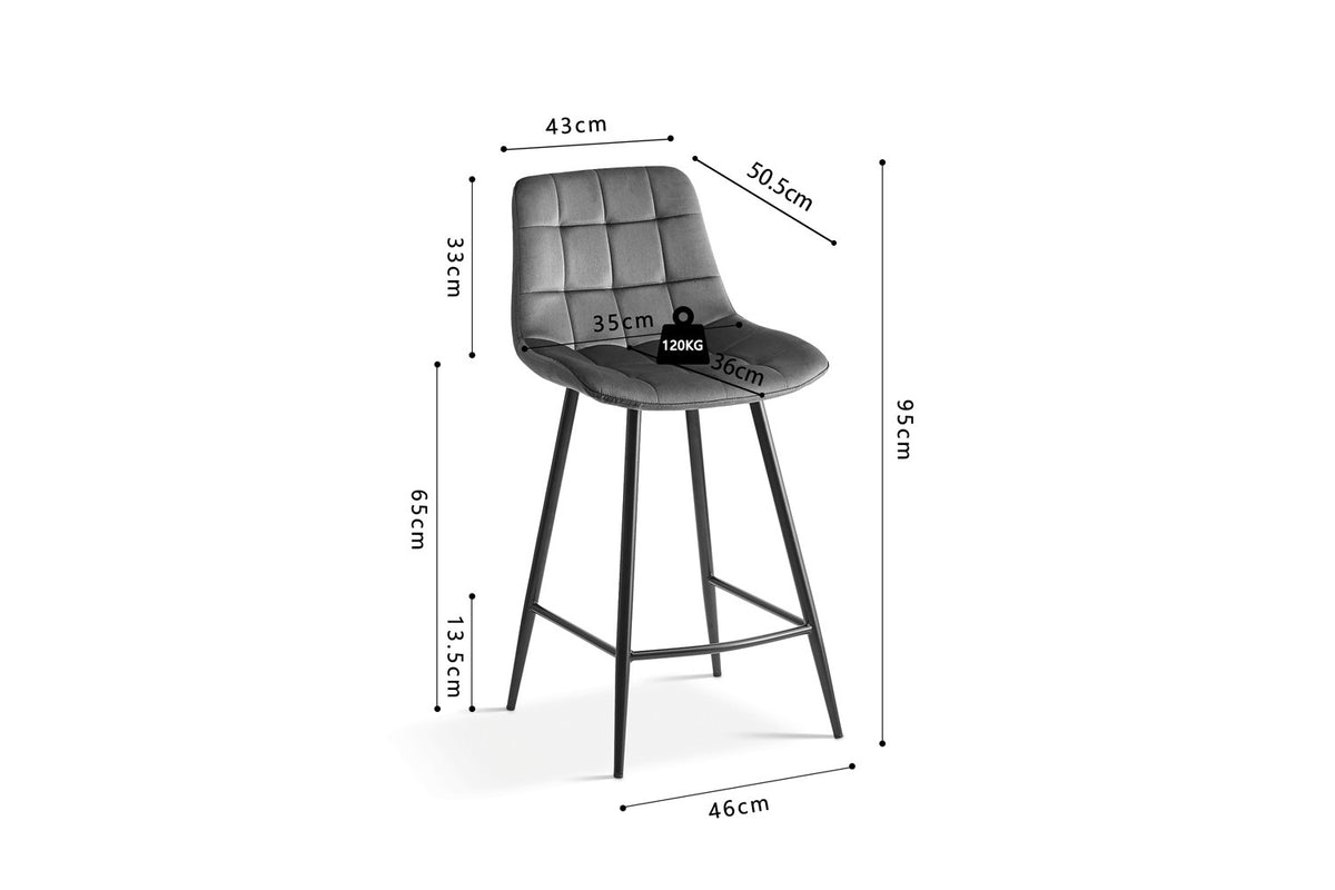 Counterstoel Juta Fluweel Donkergrijs – breedte 46 cm, diepte 36 cm en hoogte 95 cm – aanzicht 6