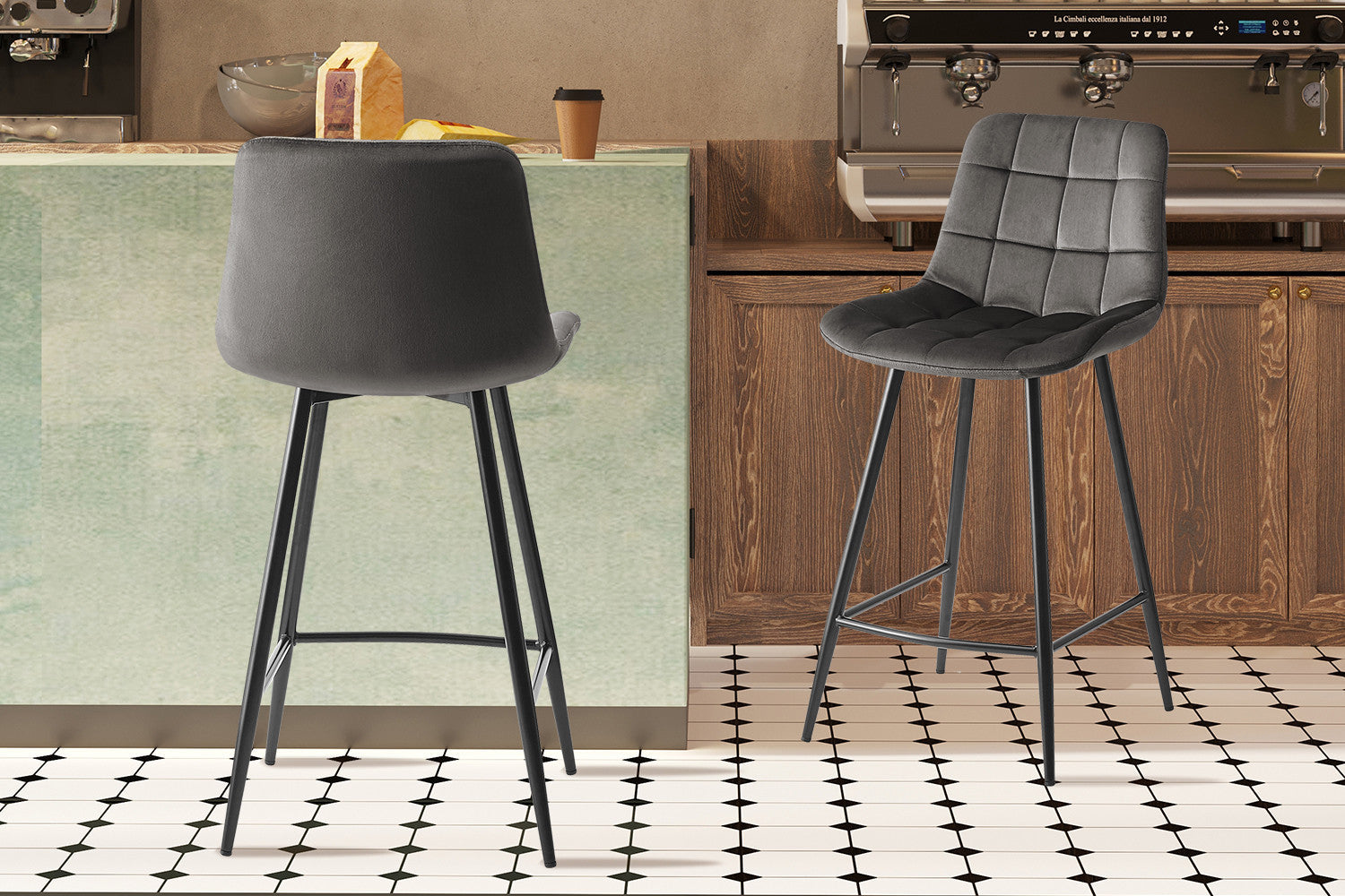 Counterstoel 'Juta' Fluweel Taupe – Rousseau 5540-4