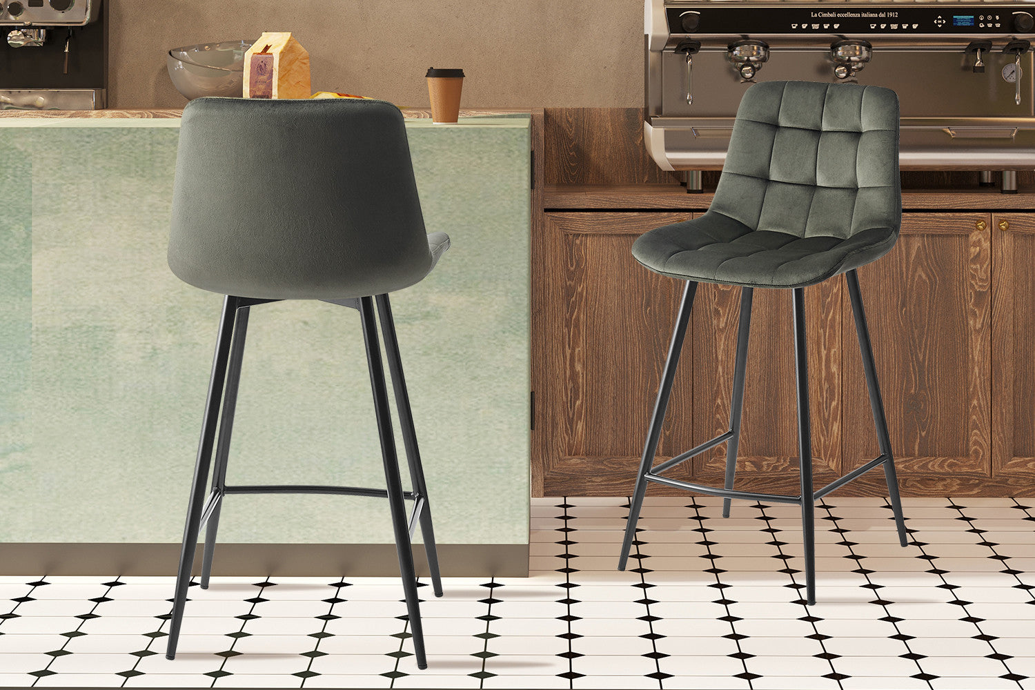 Counterstoel 'Juta' Fluweel Groen – Rousseau 5540-6