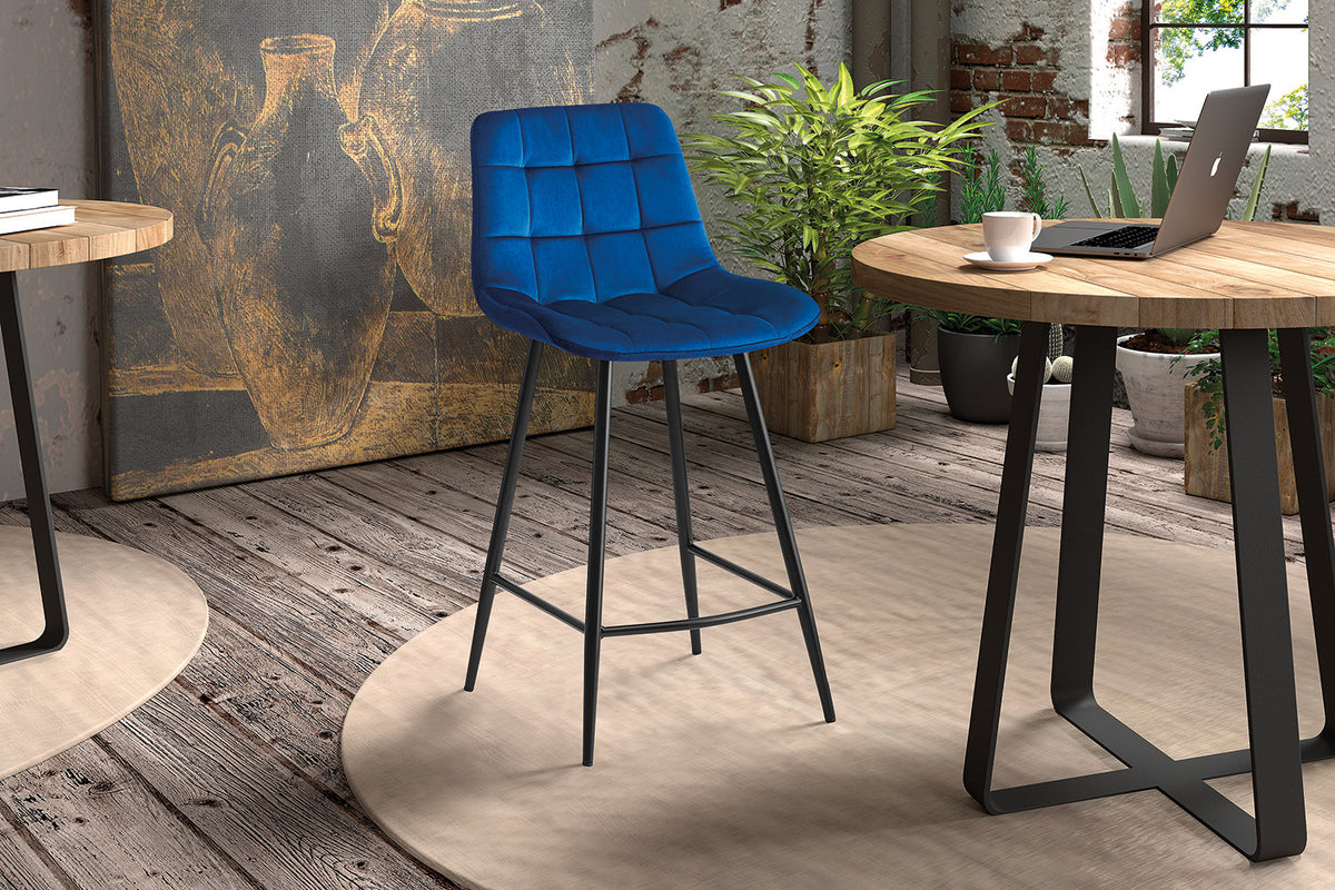 Counterstoel Juta Fluweel Blauw – breedte 46 cm, diepte 36 cm en hoogte 95 cm – aanzicht 2