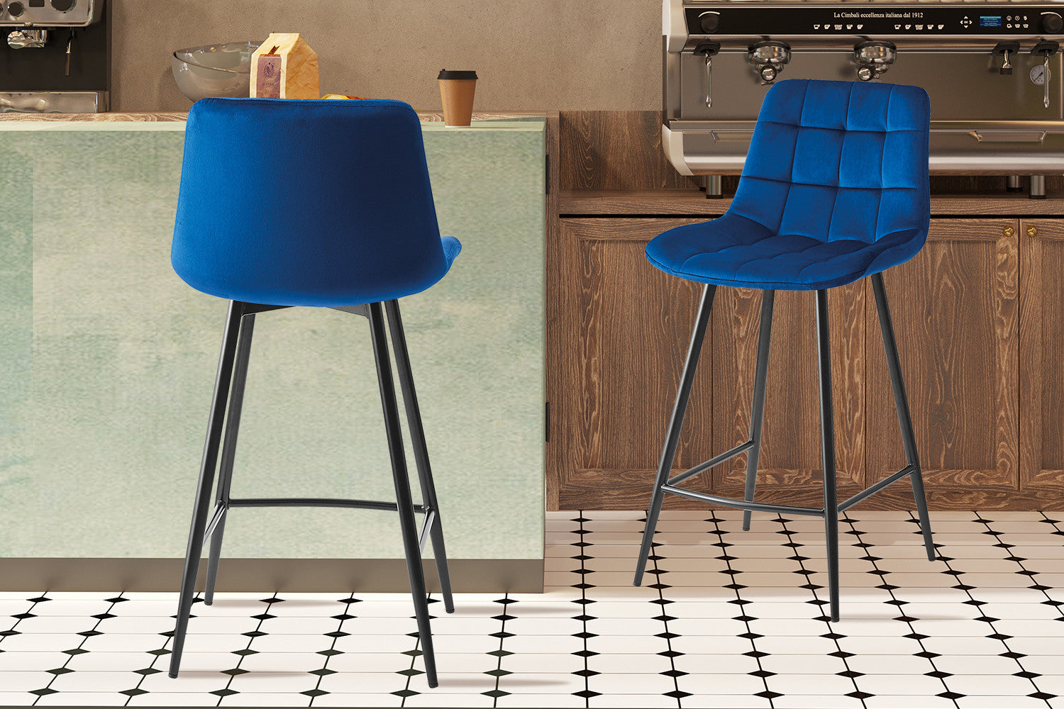 Counterstoel 'Juta' Fluweel Blauw – Rousseau 5540-8