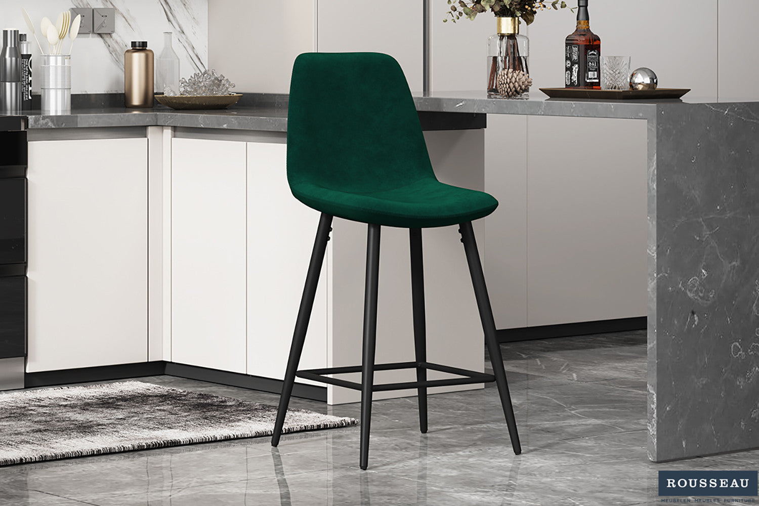 SALE - Counterstoel 'Boy' Fluweel Groen – Rousseau 5545-1