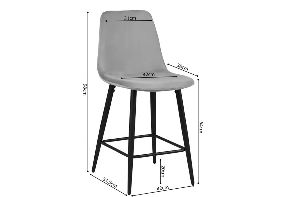 Counterstoel Boy Fluweel Grijs – breedte 42 cm, diepte 51.5 cm en hoogte 98 cm – aanzicht 3