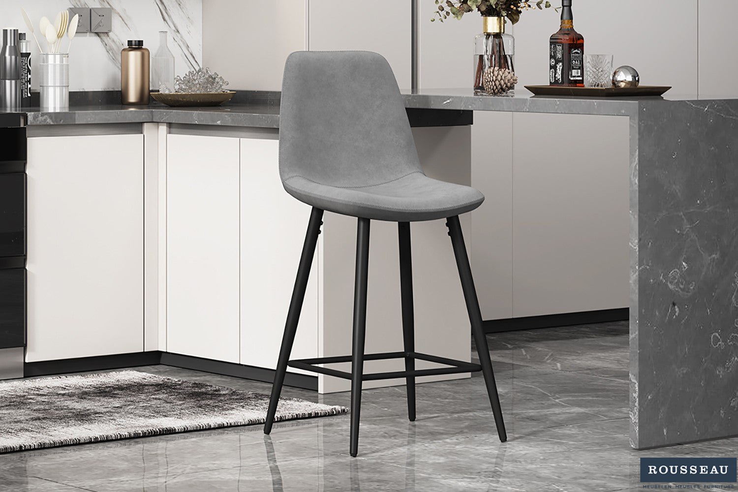 Counterstoel 'Boy' Fluweel Grijs – Rousseau 5545-3